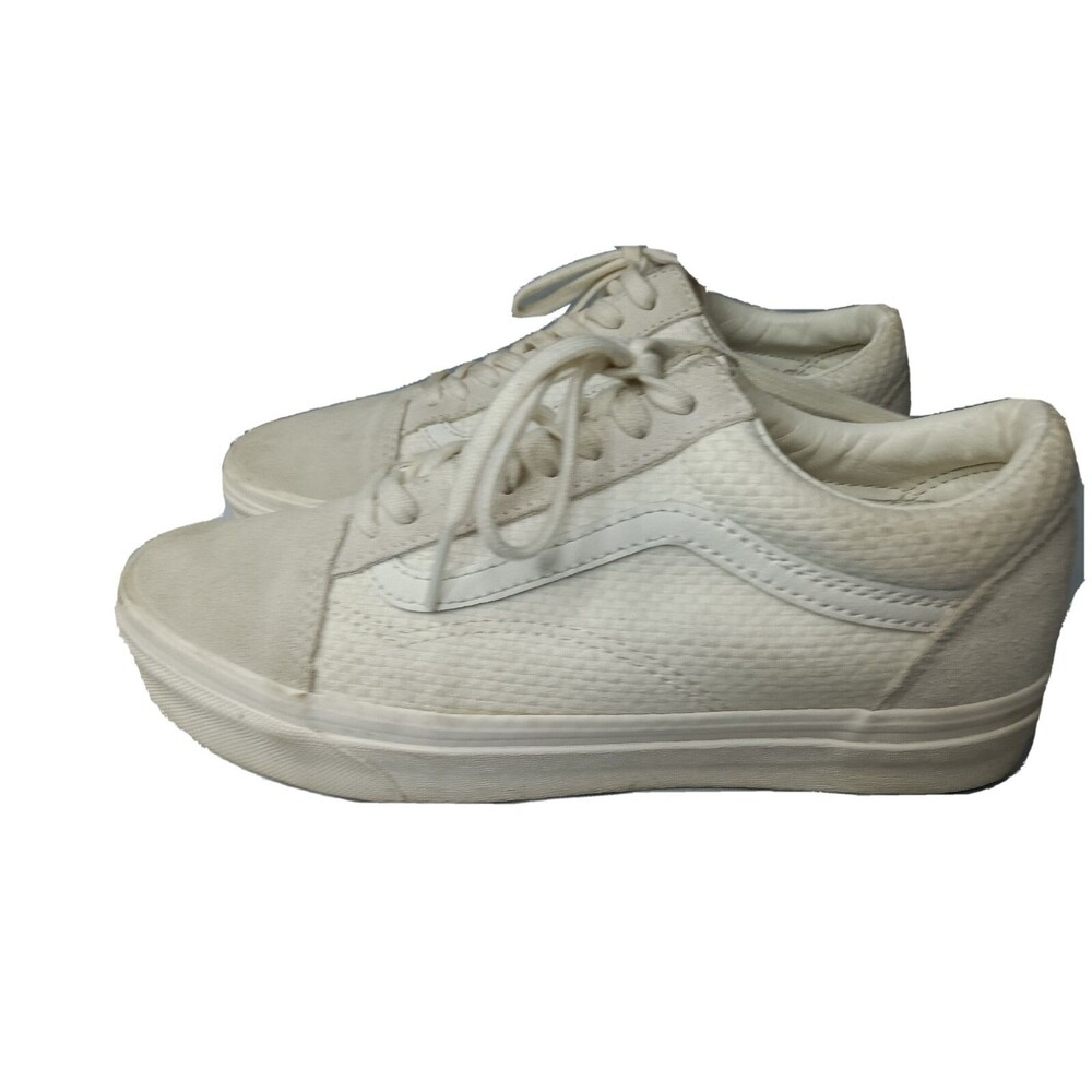 VANS Old Skool Low Top Shoes Women’s Size 8 Sneakers Woven Check White/Natural - Picture 3 of 12
